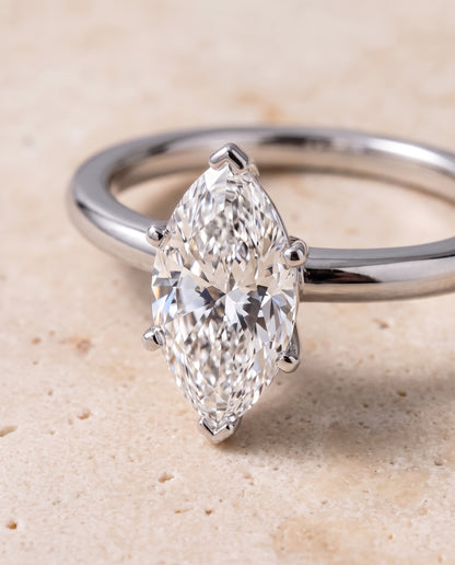 The Floria Comfort Fit Claw Prong Solitaire Marquise Engagement Ring Setting in Platinum