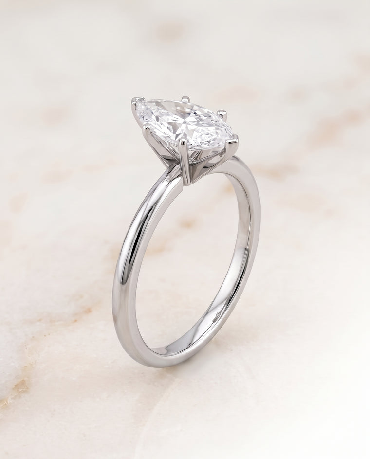 The Floria Comfort Fit Claw Prong Solitaire Marquise Engagement Ring Setting in Platinum