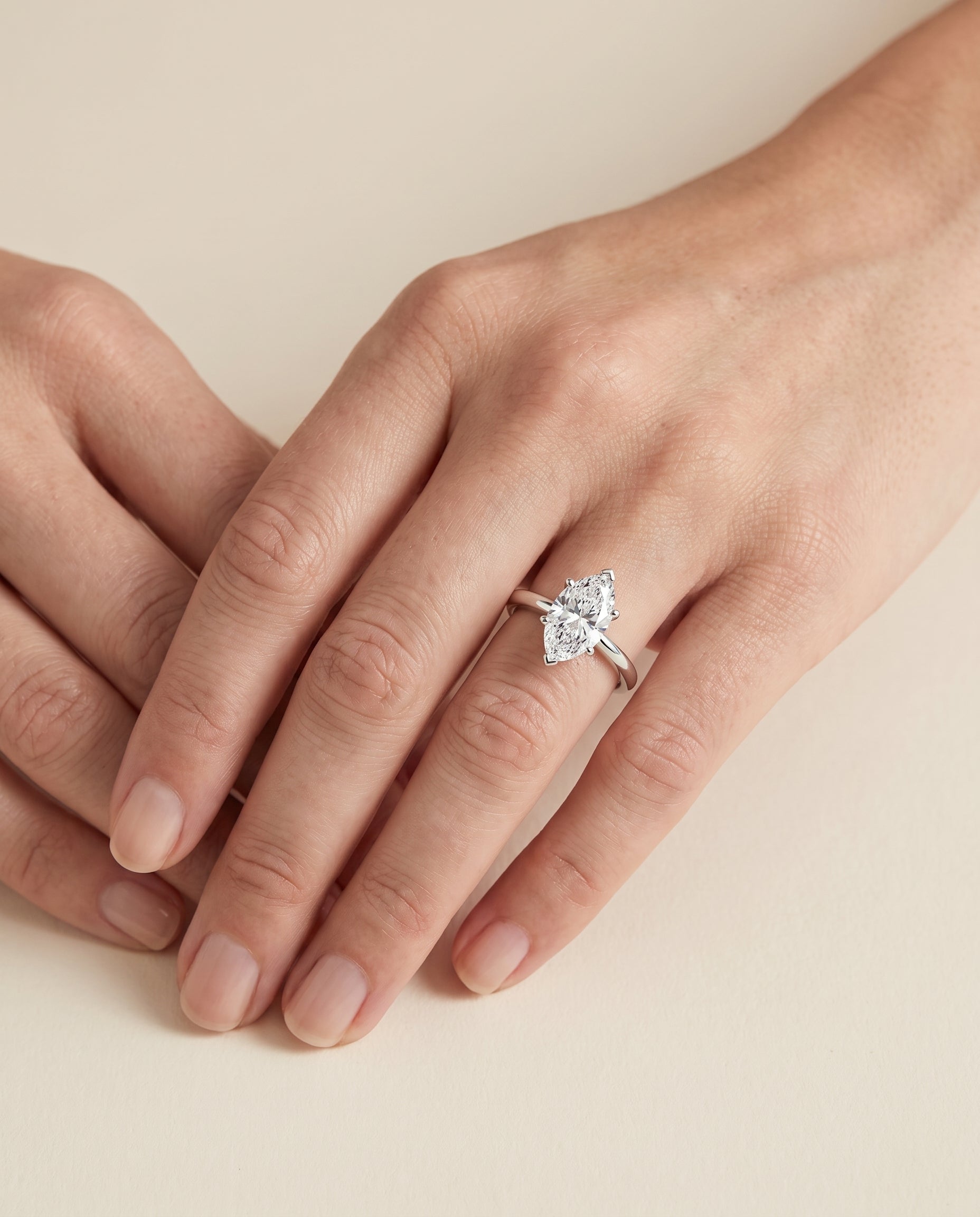 The Floria Comfort Fit Claw Prong Solitaire Marquise Engagement Ring Setting in Platinum