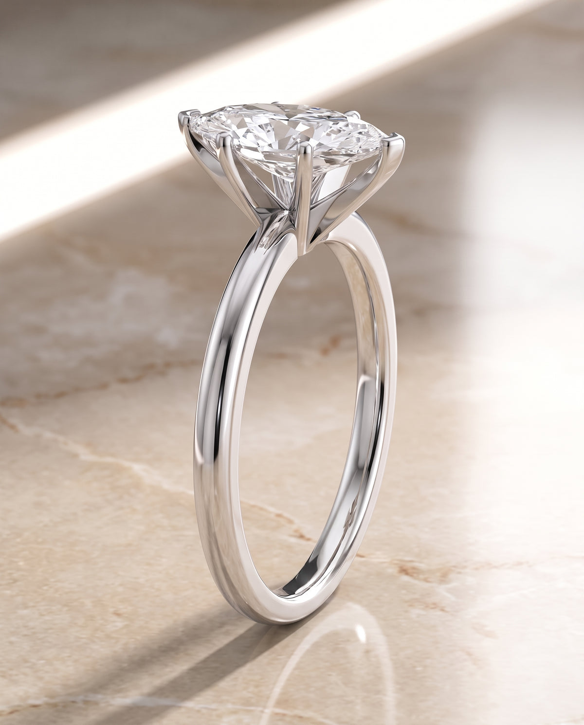 The Floria Comfort Fit Claw Prong Solitaire Marquise Engagement Ring Setting in Platinum