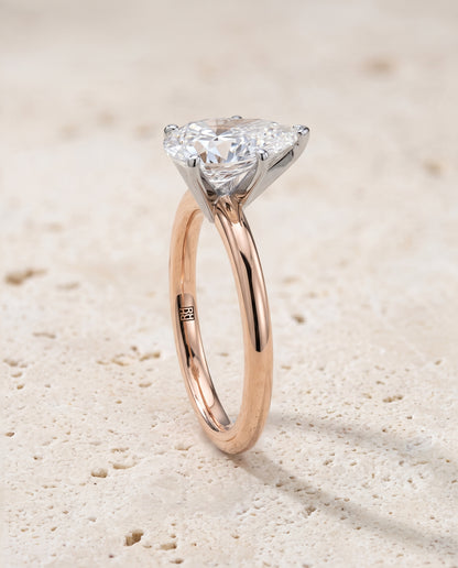 The Floria Comfort Fit Claw Prong Solitaire Pear Engagement Ring Setting in 14K Rose Gold