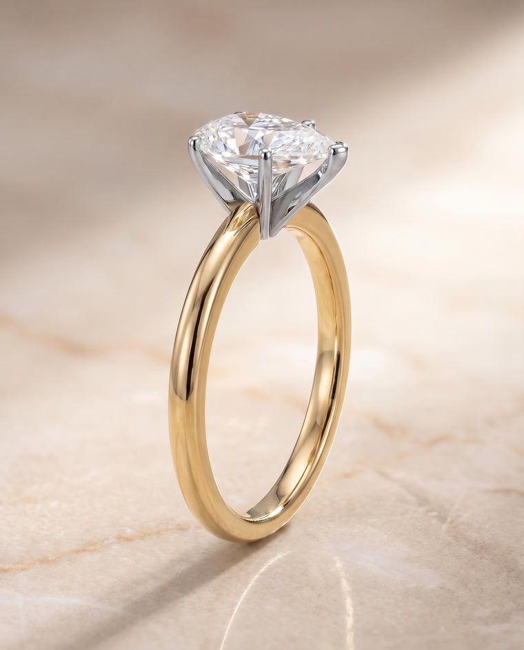 The Floria Comfort Fit Claw Prong Solitaire Pear Engagement Ring Setting in 18K Yellow Gold