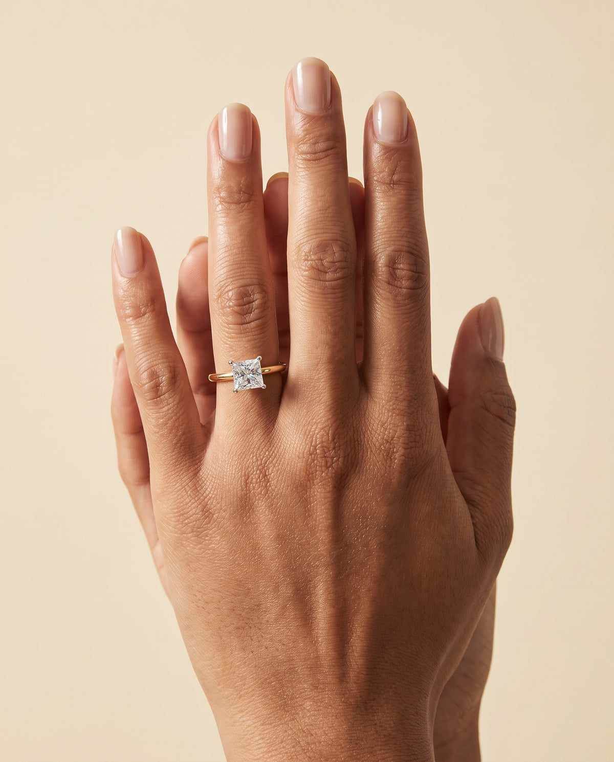 The Floria Comfort Fit Claw Prong Solitaire Princess Cut Engagement Ring Setting in 18K Yellow Gold