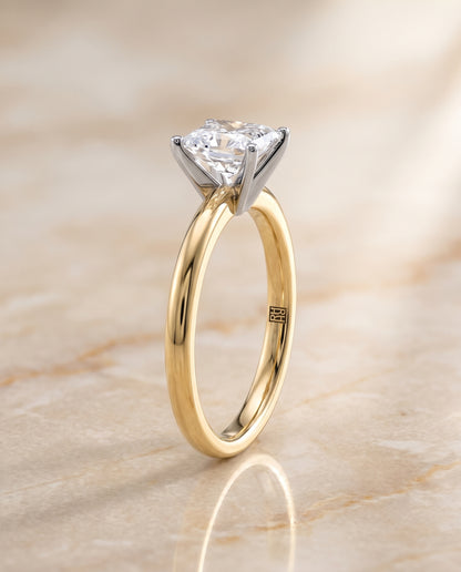The Floria Comfort Fit Claw Prong Solitaire Princess Cut Engagement Ring Setting in 18K Yellow Gold