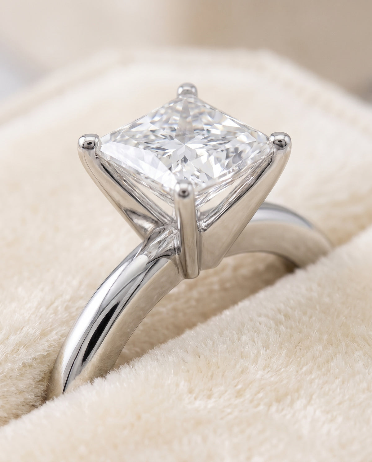 The Floria Comfort Fit Claw Prong Solitaire Princess Cut Engagement Ring Setting in Platinum