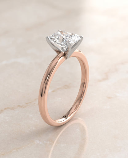 The Floria Comfort Fit Claw Prong Solitaire Radiant Cut Engagement Ring Setting in 14K Rose Gold