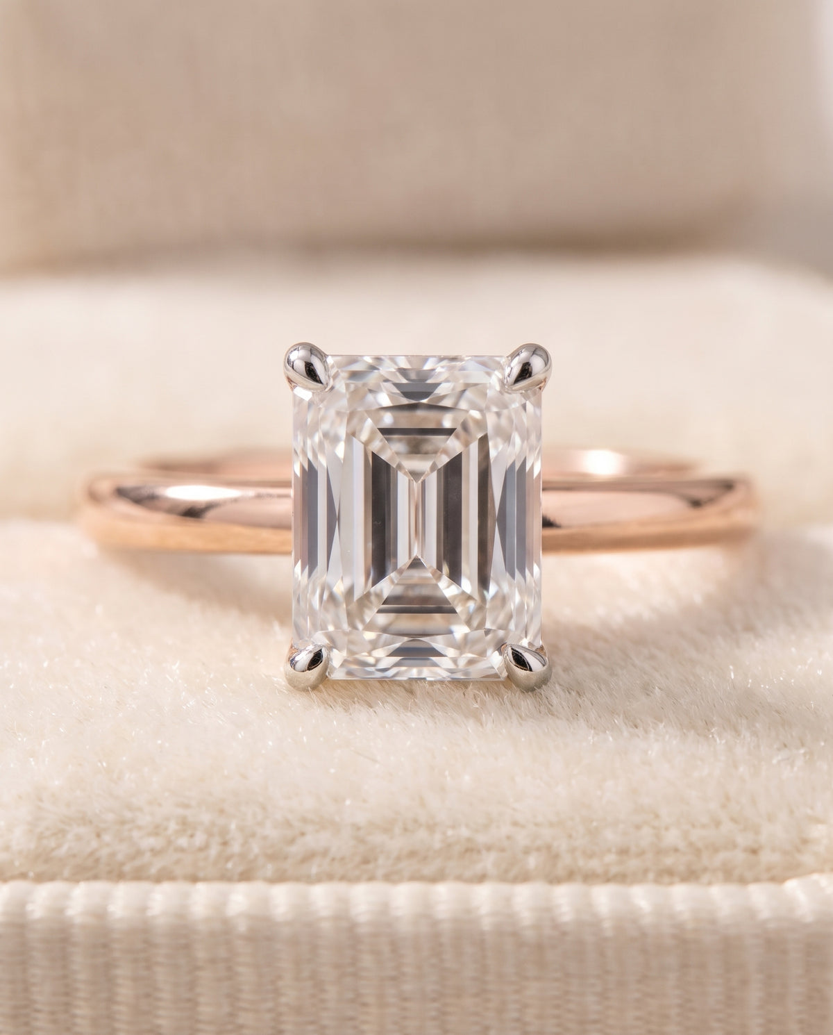 The Floria Comfort Fit Claw Prong Solitaire Radiant Cut Engagement Ring Setting in 14K Rose Gold