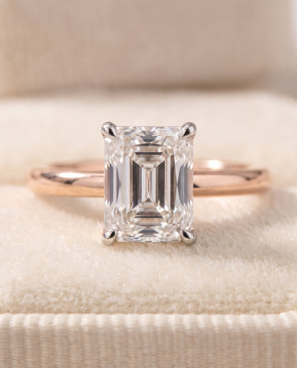 The Floria Comfort Fit Claw Prong Solitaire Radiant Cut Engagement Ring Setting in 14K Rose Gold