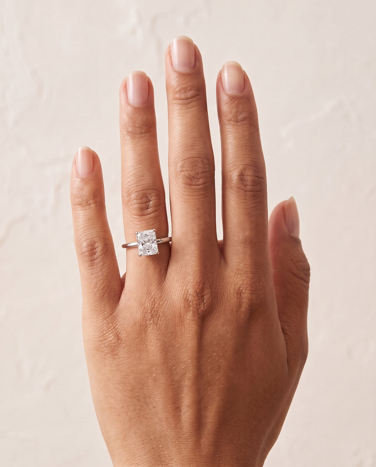 The Floria Comfort Fit Claw Prong Solitaire Radiant Cut Engagement Ring Setting in Platinum