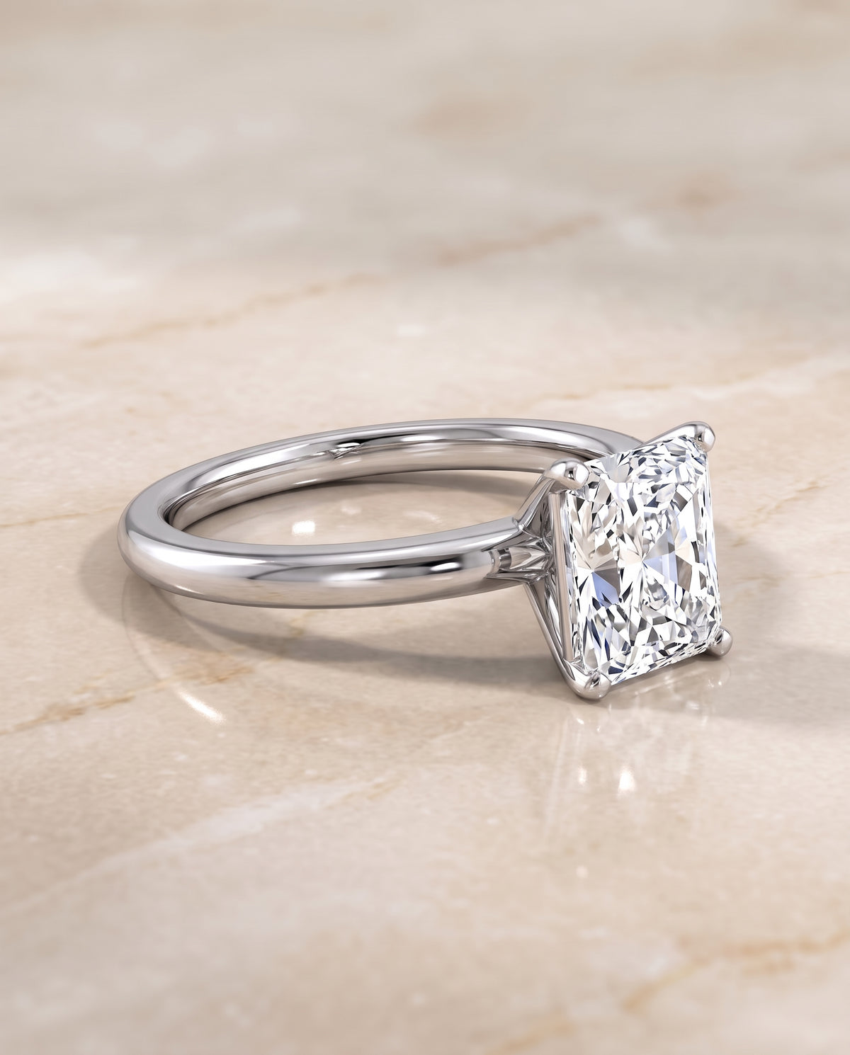 The Floria Comfort Fit Claw Prong Solitaire Radiant Cut Engagement Ring Setting in Platinum