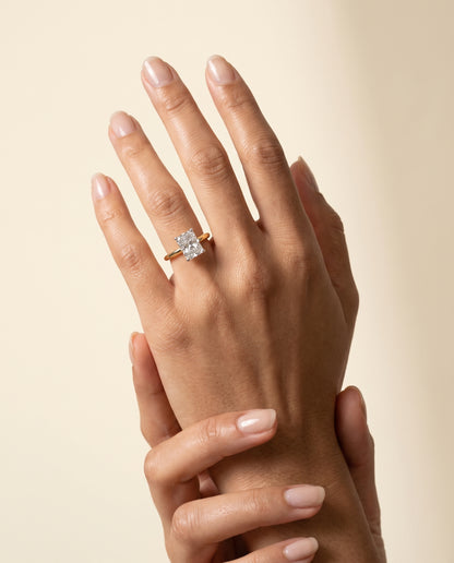 The Floria Comfort Fit Claw Prong Solitaire Radiant Cut Engagement Ring Setting in 18K Yellow Gold