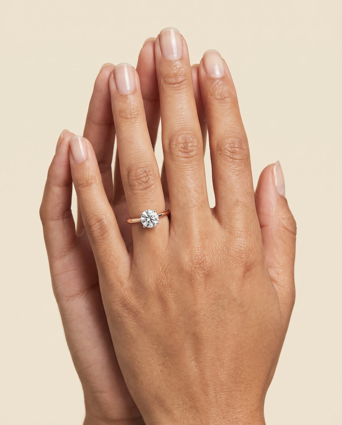 The Floria Comfort Fit Claw Prong Solitaire Round Engagement Ring Setting in 14K Rose Gold