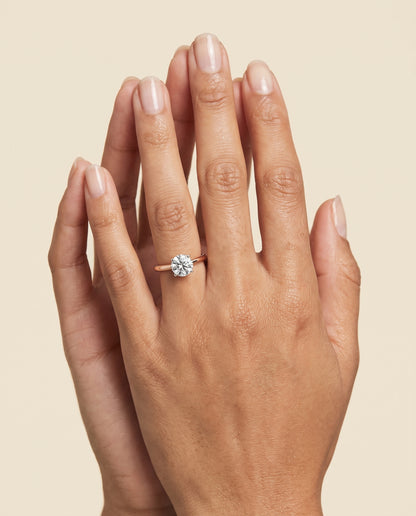 The Floria Comfort Fit Claw Prong Solitaire Round Engagement Ring Setting in 14K Rose Gold