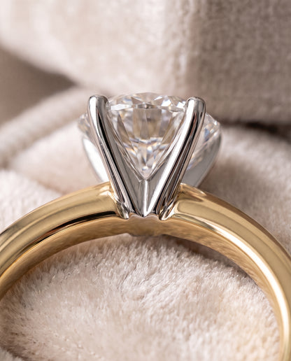 The Floria Comfort Fit Claw Prong Solitaire Round Engagement Ring Setting in 18K Yellow Gold