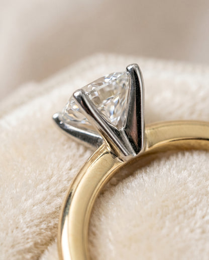 The Floria Comfort Fit Claw Prong Solitaire Cushion Cut Engagement Ring Setting in 18K Yellow Gold