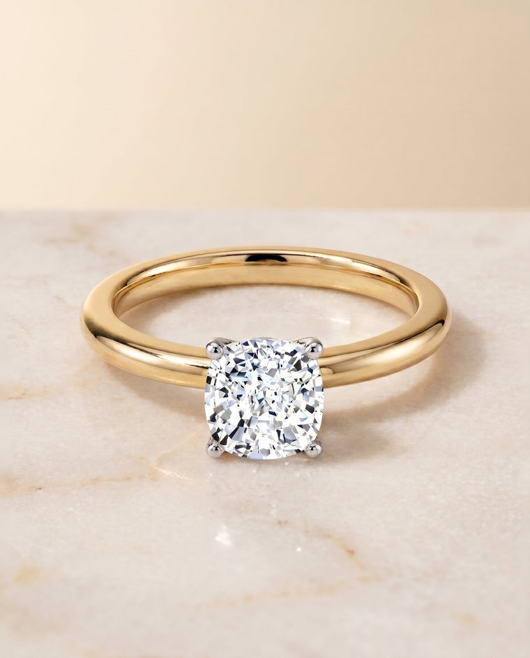 The Floria Select Solitaire Cushion Cut Lab Diamond Engagement Ring in 18K Yellow Gold