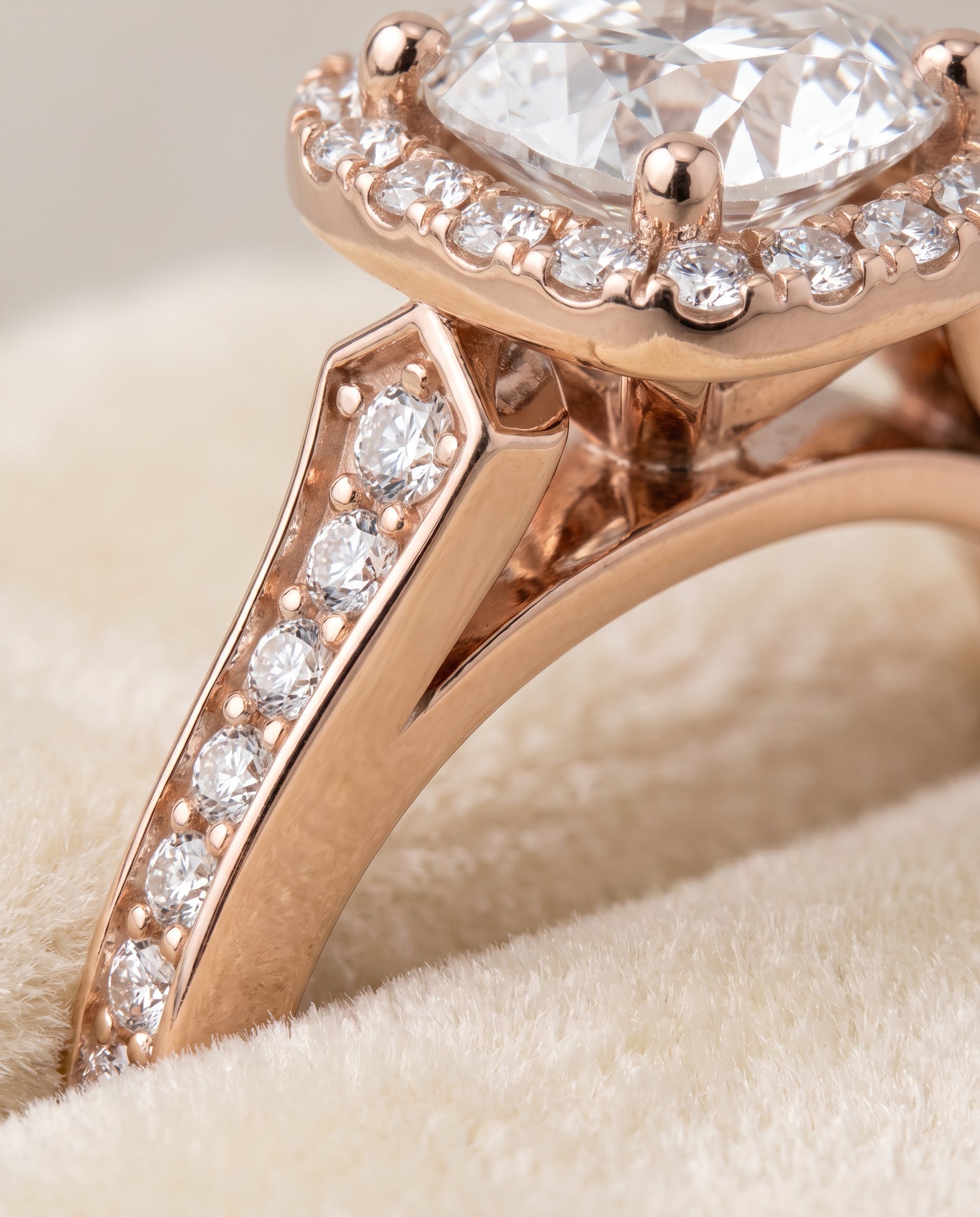 14K Rose Gold band of The Genesis cushion engagement ring setting | RockHer