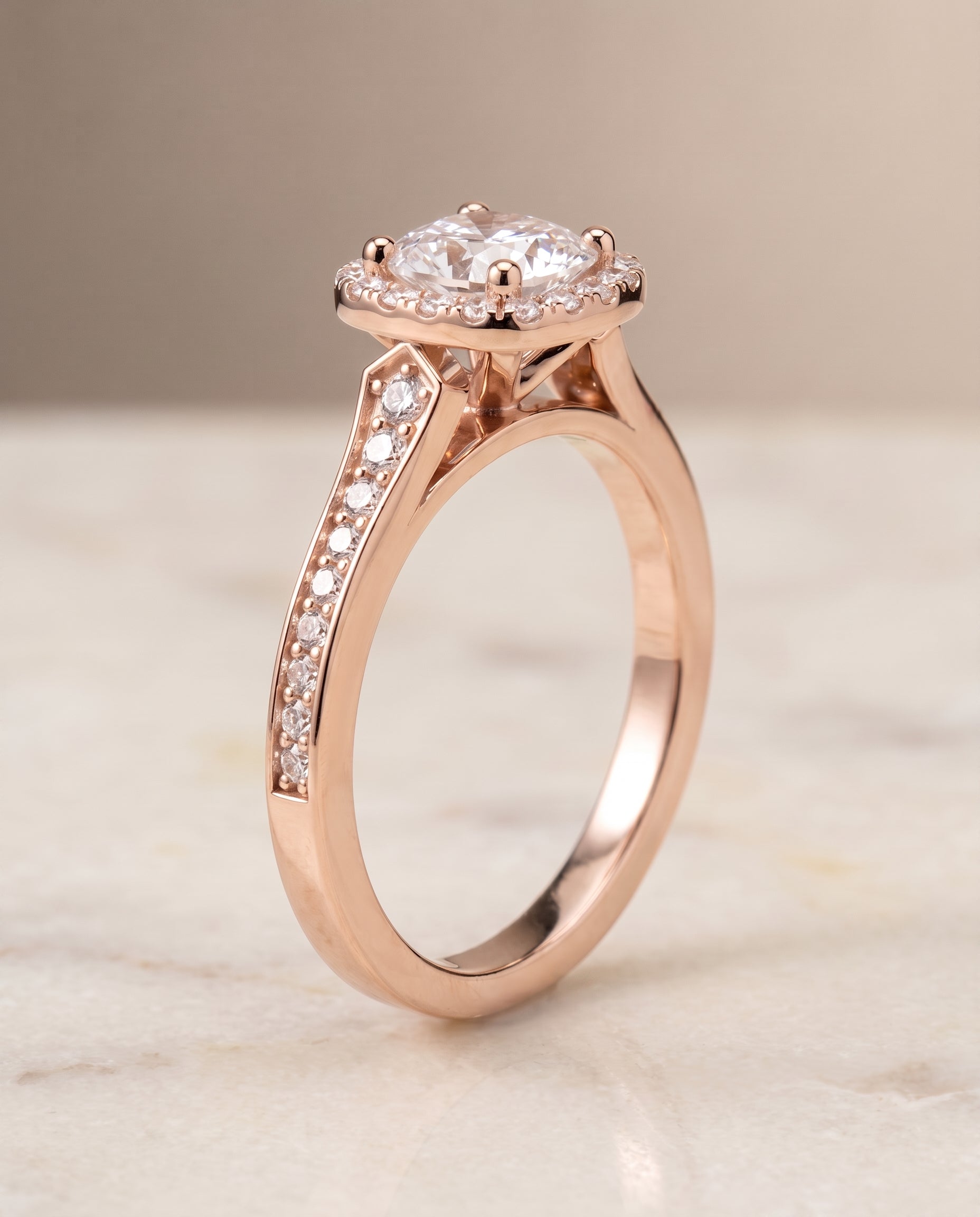 Channel Pavé Halo Cut styling on The Genesis cushion engagement ring setting | RockHer