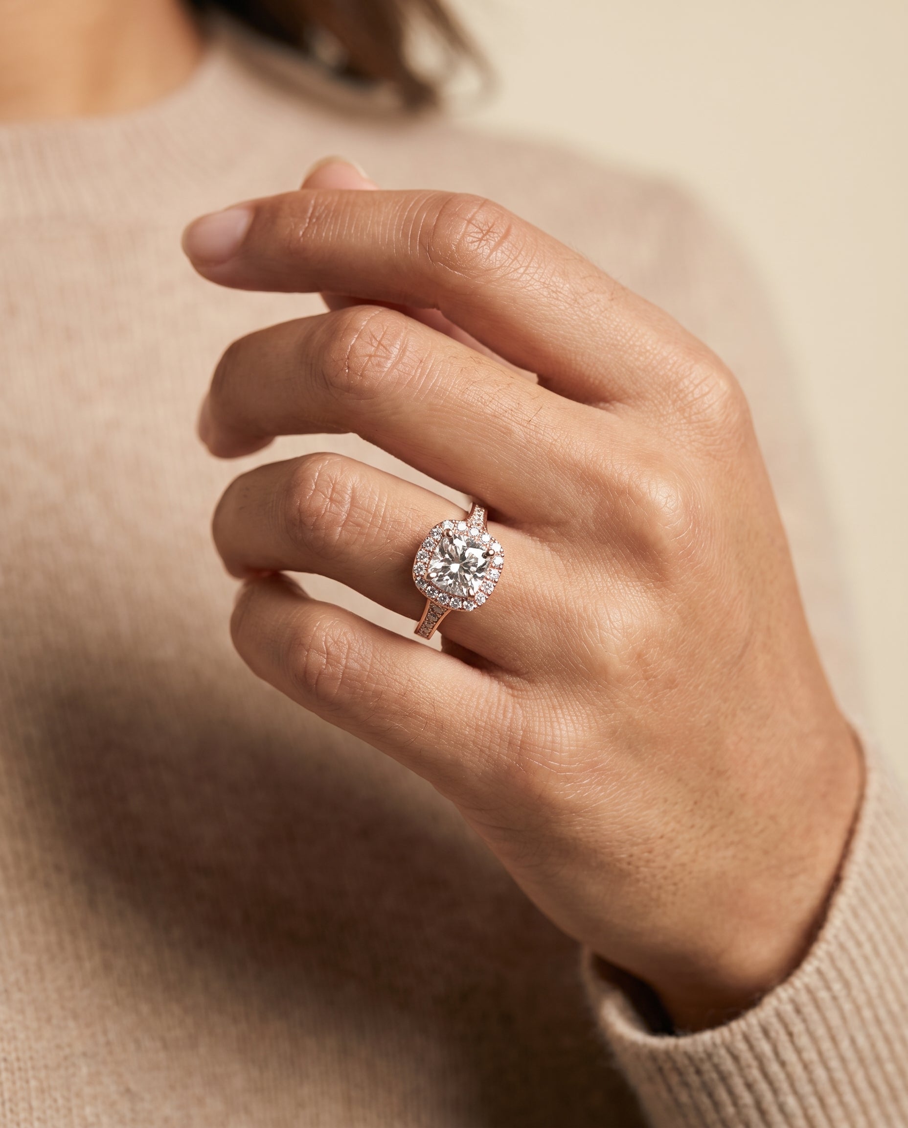 The Genesis engagement ring setting in 14K Rose Gold, channel pavé halo cut design | RockHer