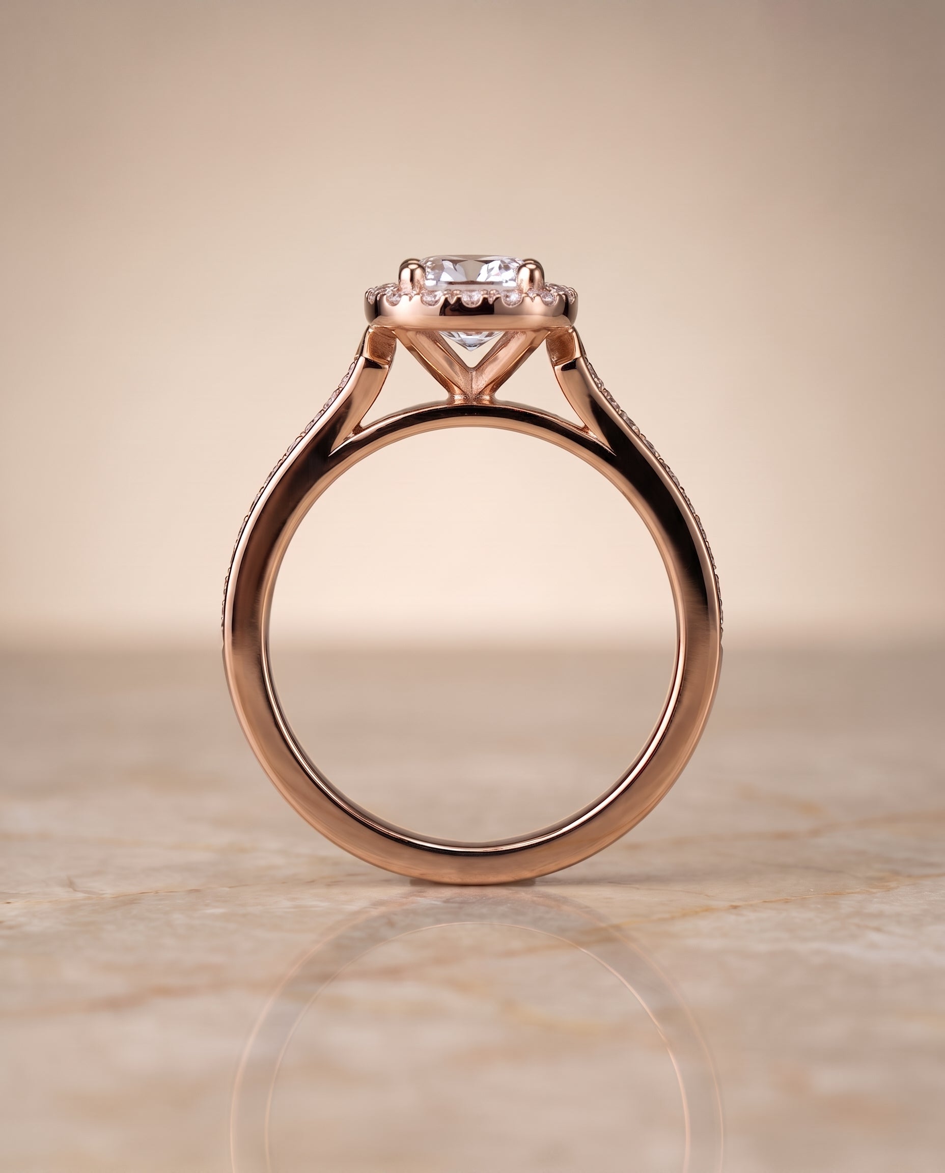 The Genesis setting for cushion diamonds, made to order in 14K Rose Gold | RockHer