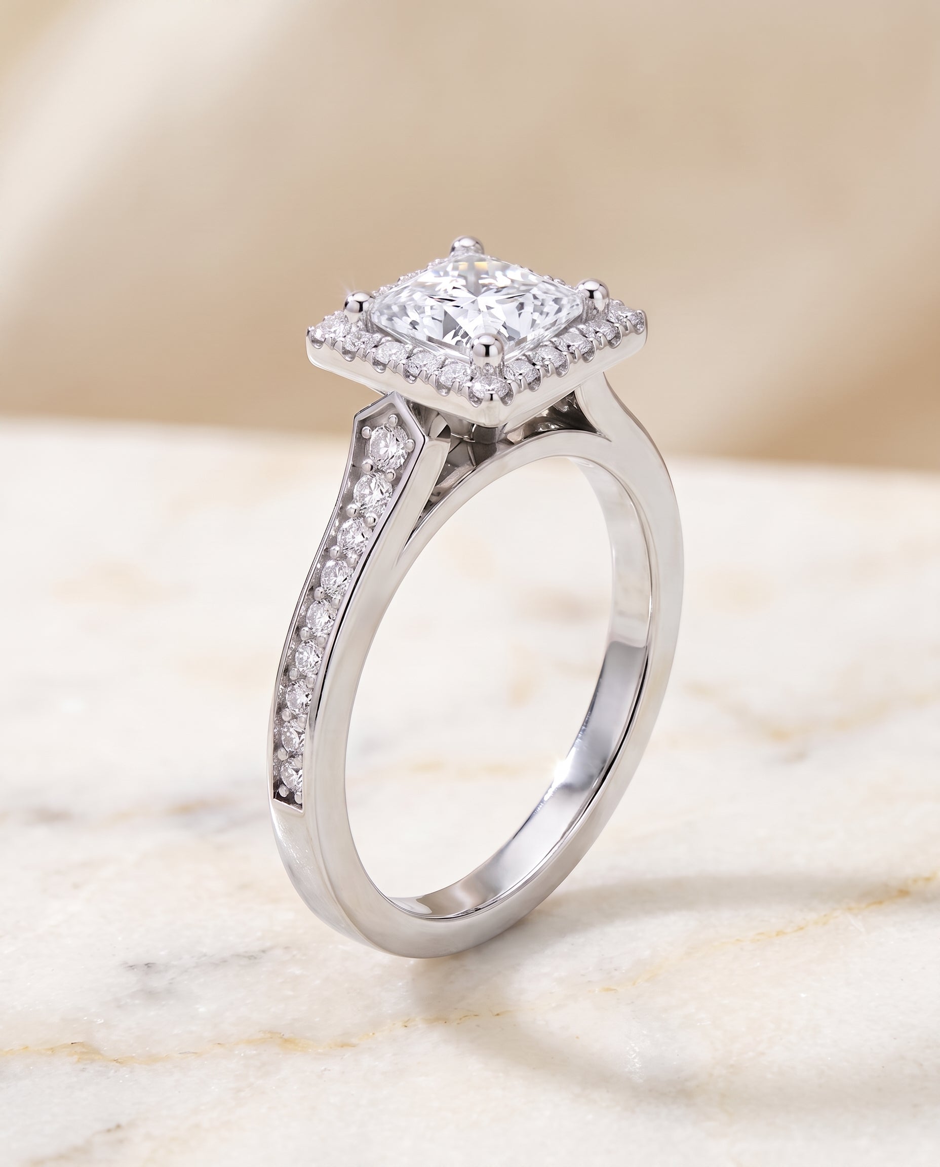 Channel Pavé Halo styling on The Genesis princess engagement ring setting | RockHer
