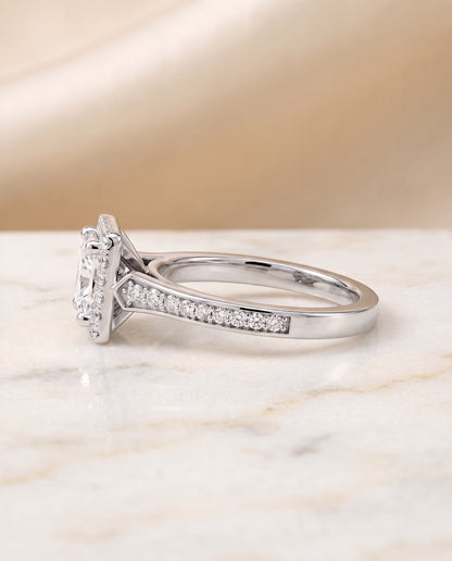 The Genesis Channel Pavé Halo Princess Cut Engagement Ring Setting in Platinum