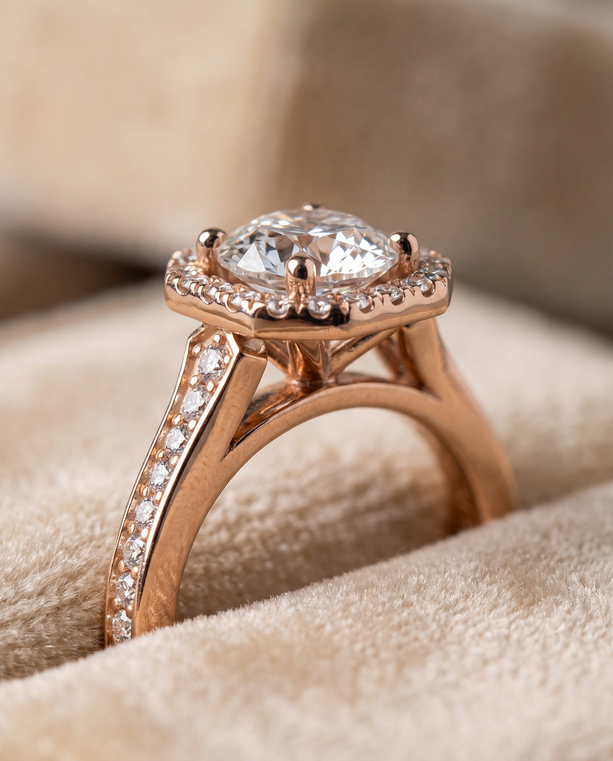 14K Rose Gold band of The Genesis round engagement ring setting | RockHer