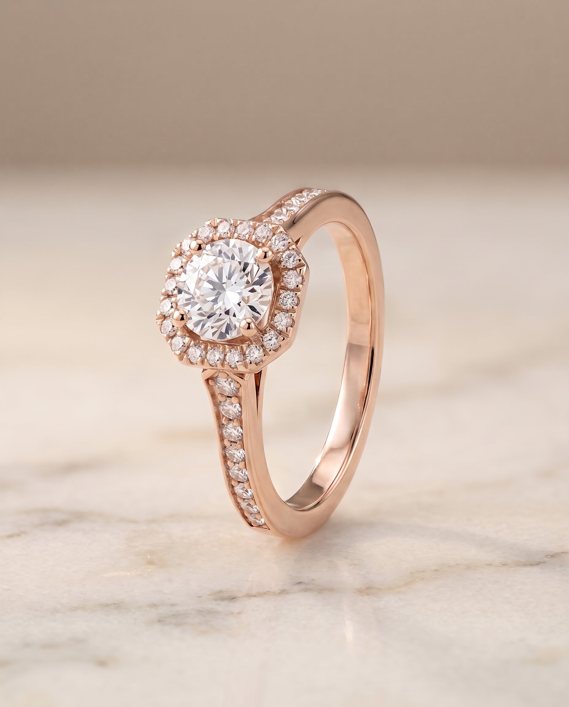 Channel Pavé Halo styling on The Genesis round engagement ring setting | RockHer