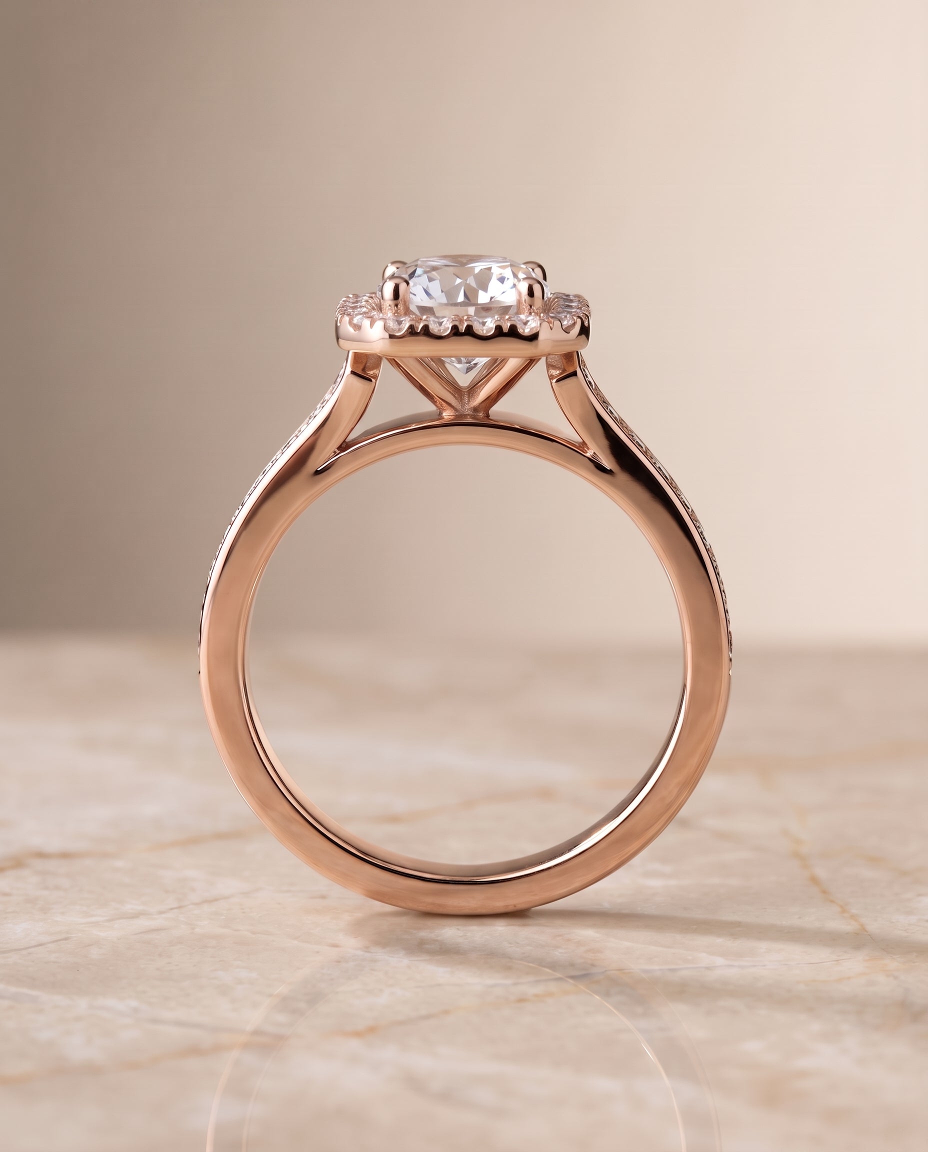The Genesis setting for round diamonds, made to order in 14K Rose Gold | RockHer