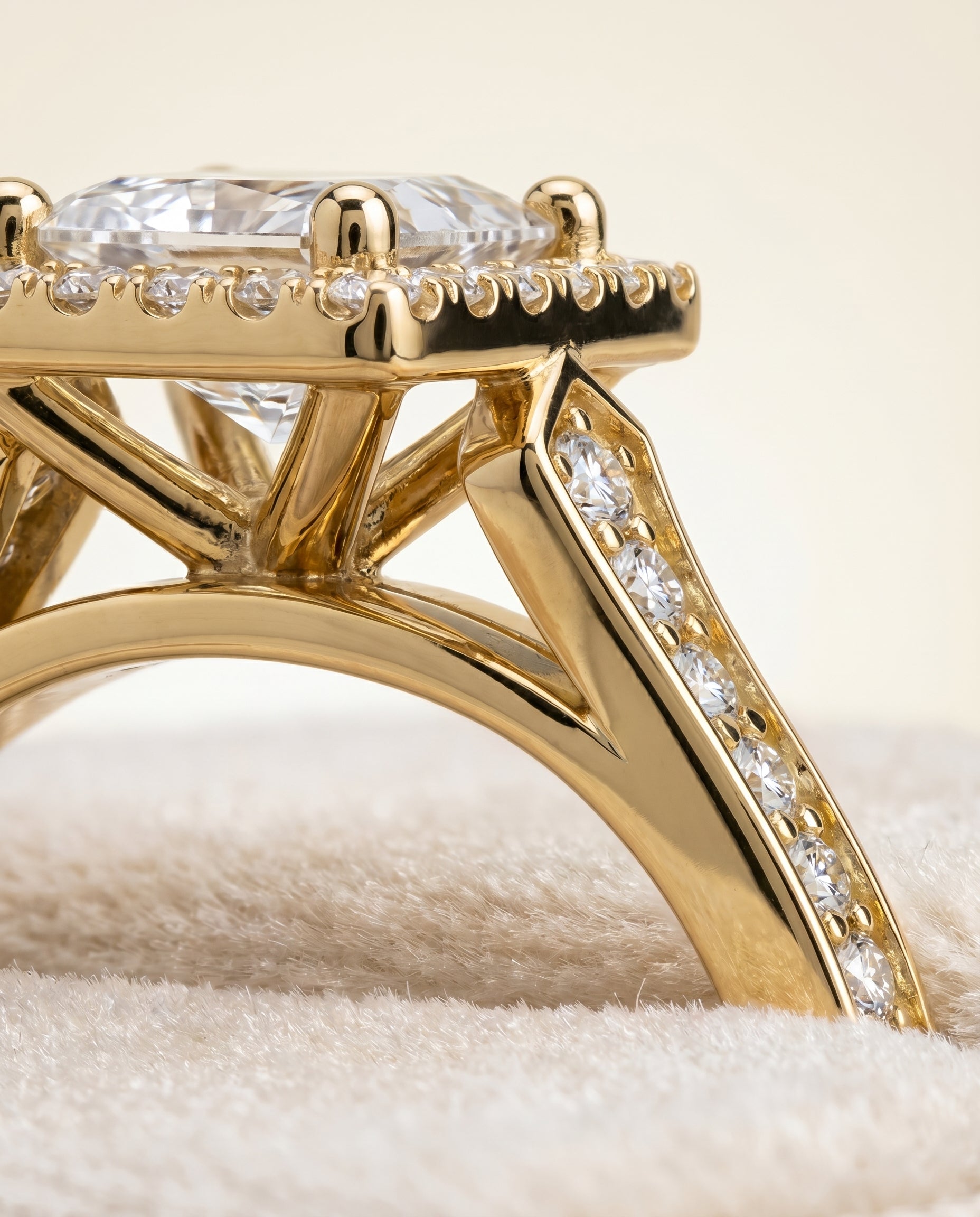 18K Yellow Gold band of The Genesis princess engagement ring setting | RockHer