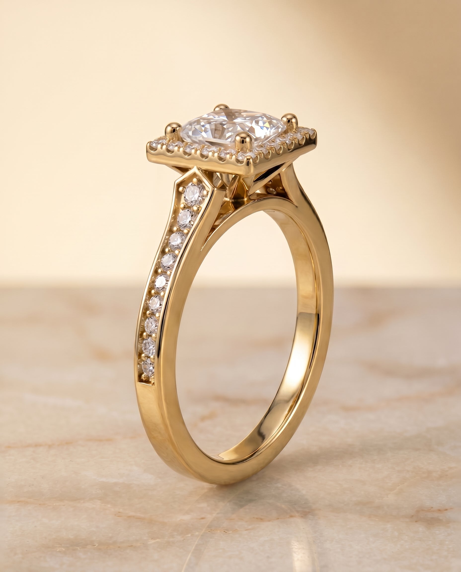 Channel Pavé Halo styling on The Genesis princess engagement ring setting | RockHer