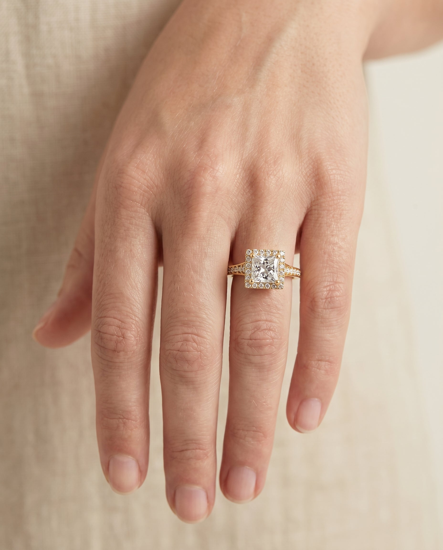 The Genesis engagement ring setting in 18K Yellow Gold, channel pavé halo design | RockHer