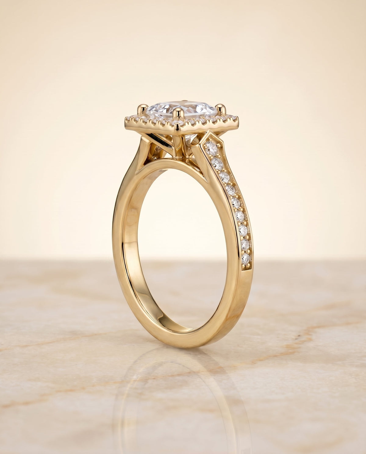 Genesis Select Halo Princess Cut Lab Diamond Engagement Ring in 18K Yellow Gold, side view | RockHer