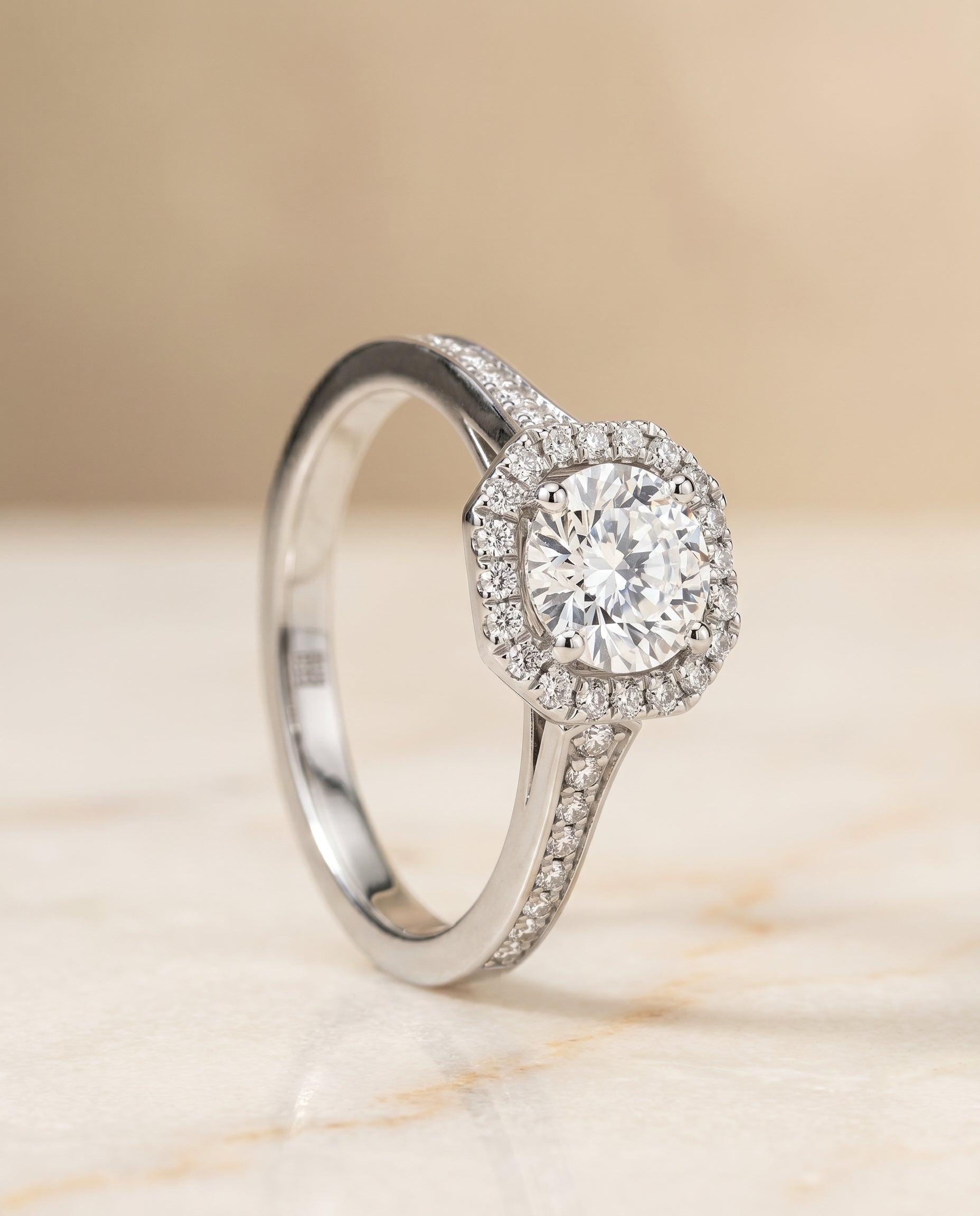 Channel Pavé Halo styling on The Genesis round engagement ring setting | RockHer