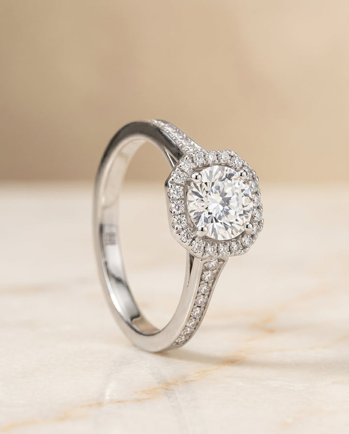 The Genesis Select Halo Engagement Ring with Lab Diamond in Platinum - view 2