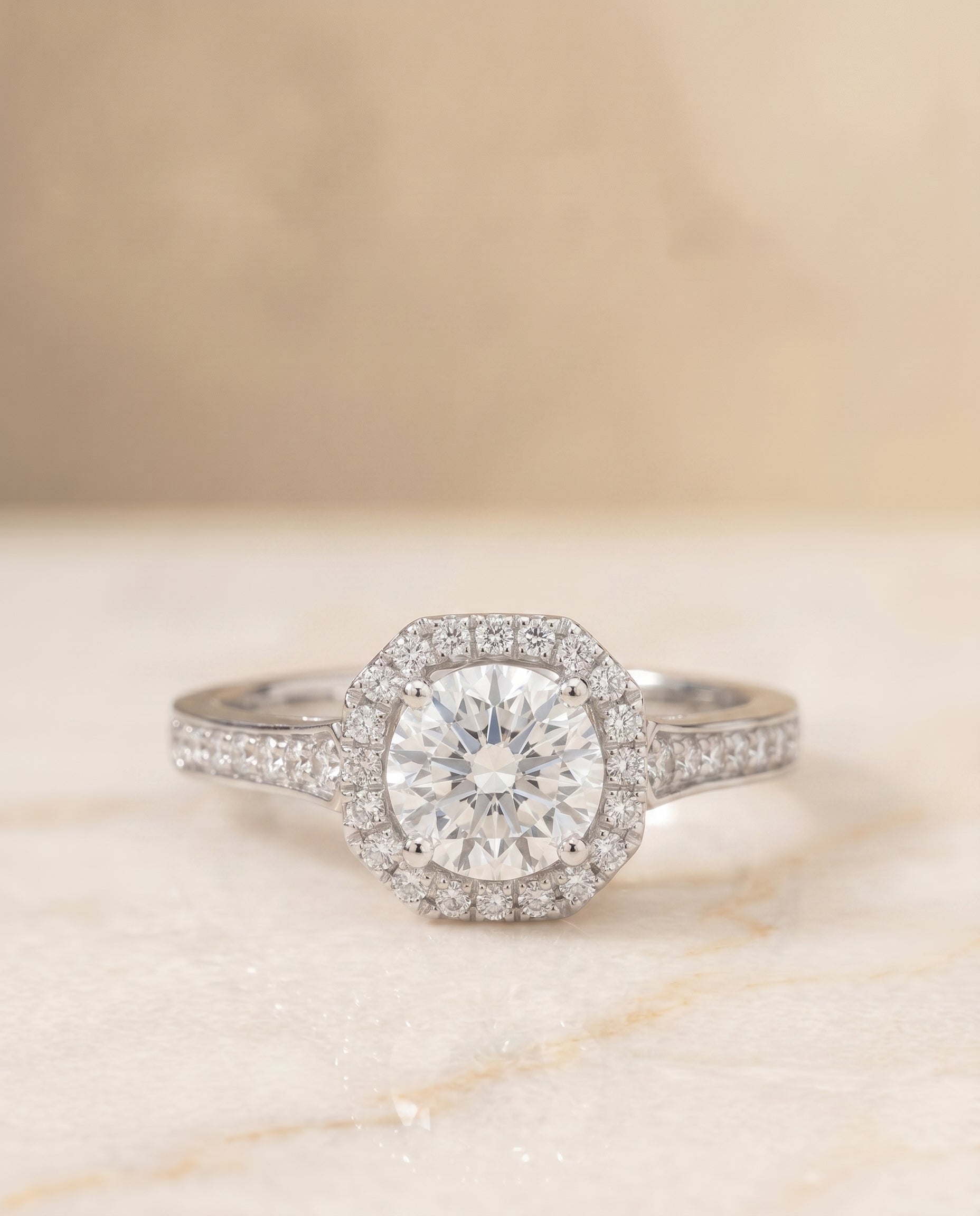 The Genesis Select Halo Engagement Ring with Lab Diamond in 18K White Gold - view 1