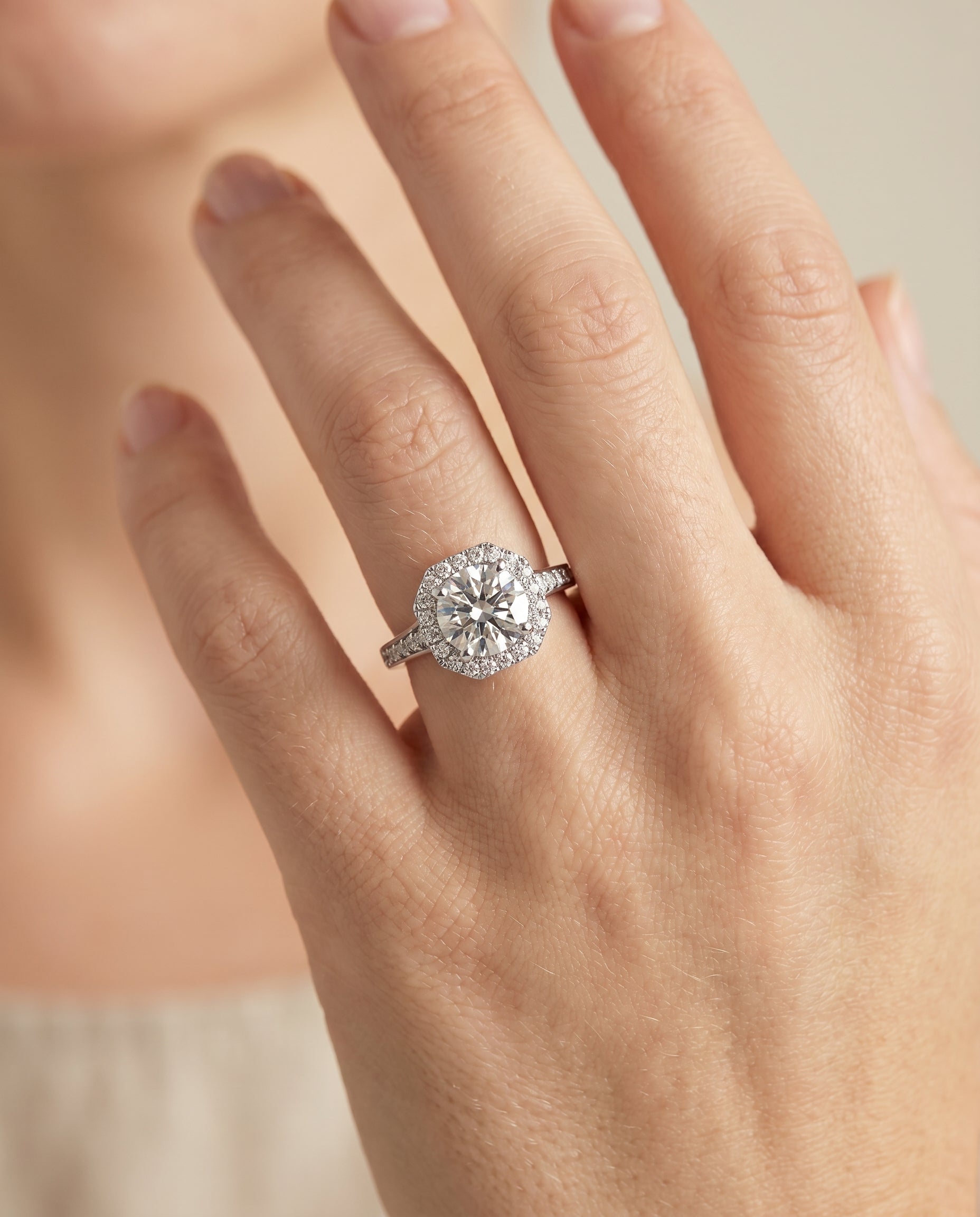 The Genesis engagement ring setting in Platinum, channel pavé halo design | RockHer