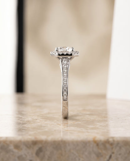 Genesis Select Halo Round Lab Diamond Engagement Ring in Platinum, side view | RockHer