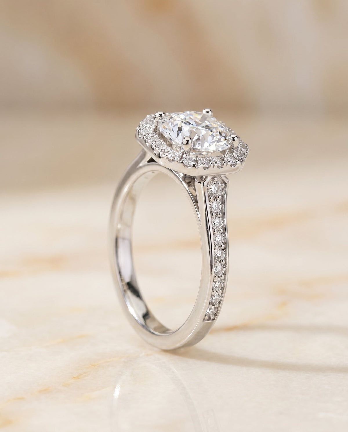 Genesis Select Halo Cushion Cut Lab Diamond Engagement Ring in Platinum, front view | RockHer