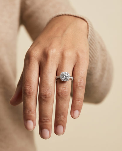 The Genesis Channel Pavé Halo Cushion Cut Engagement Ring Setting in Platinum