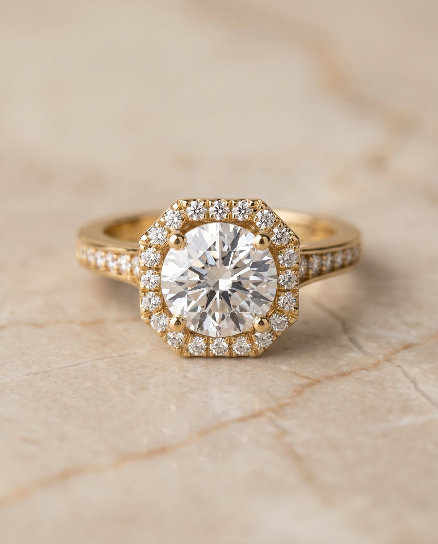 The Genesis Select Halo Engagement Ring with Lab Diamond in 18K Yellow Gold - view 1