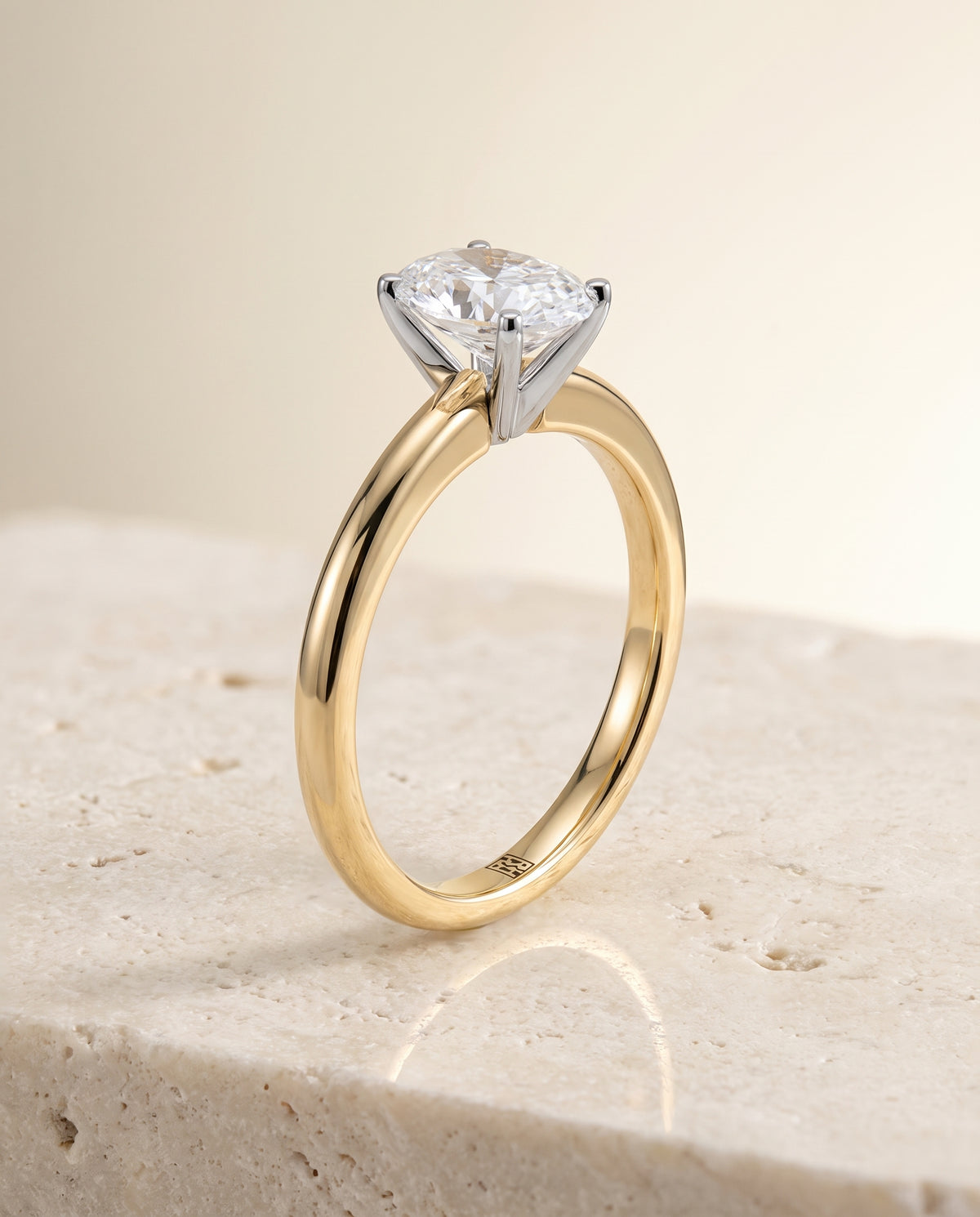 The Gilda Five Prong Comfort Fit Claw Solitaire Oval Engagement Ring Setting in 18K Yellow Gold