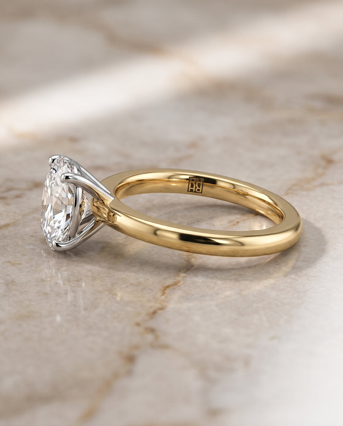 The Gilda Five Prong Comfort Fit Claw Solitaire Oval Engagement Ring Setting in 18K Yellow Gold