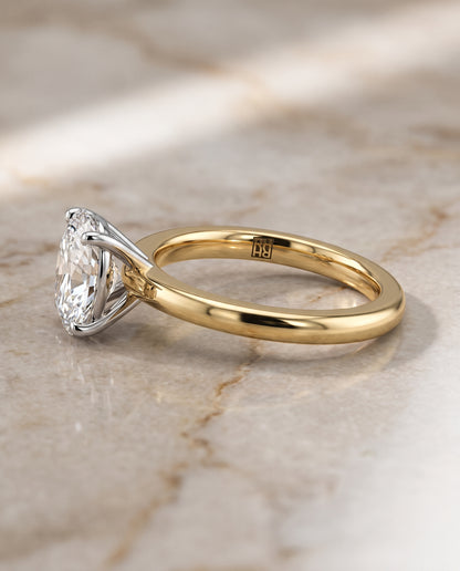 The Gilda Five Prong Comfort Fit Claw Solitaire Oval Engagement Ring Setting in 18K Yellow Gold