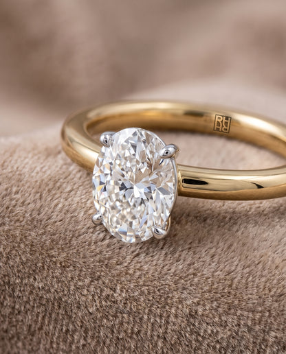 The Gilda Five Prong Comfort Fit Claw Solitaire Oval Engagement Ring Setting in 18K Yellow Gold