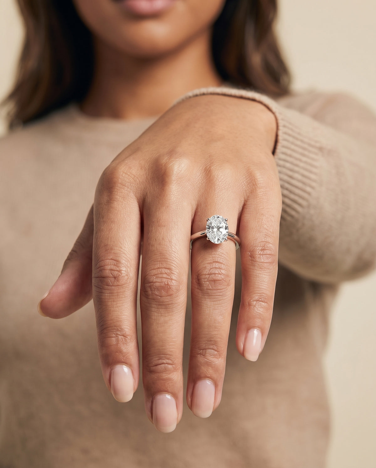 The Gilda Five Prong Comfort Fit Claw Solitaire Oval Engagement Ring Setting in Platinum