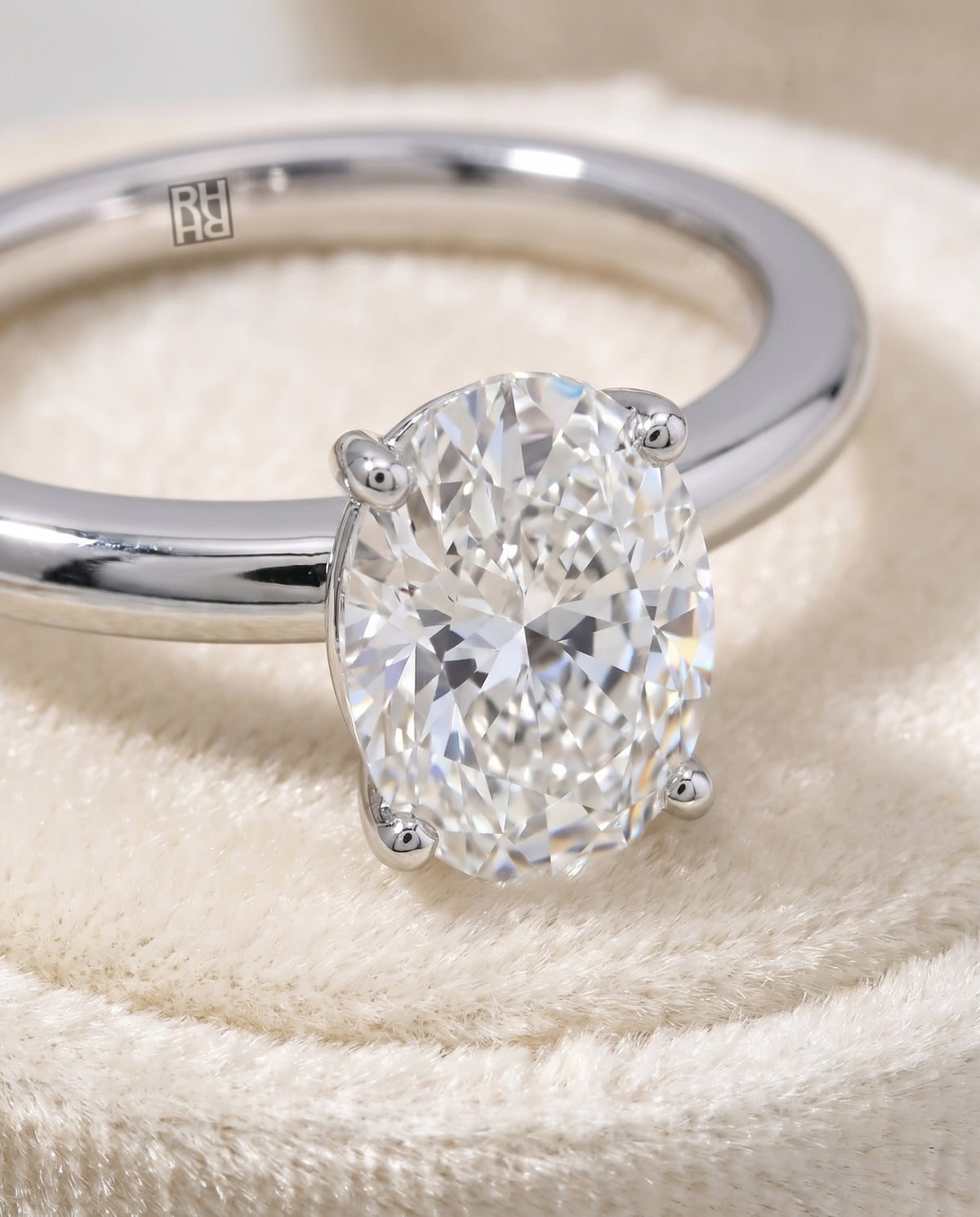 The Gilda Five Prong Comfort Fit Claw Solitaire Oval Engagement Ring Setting in Platinum
