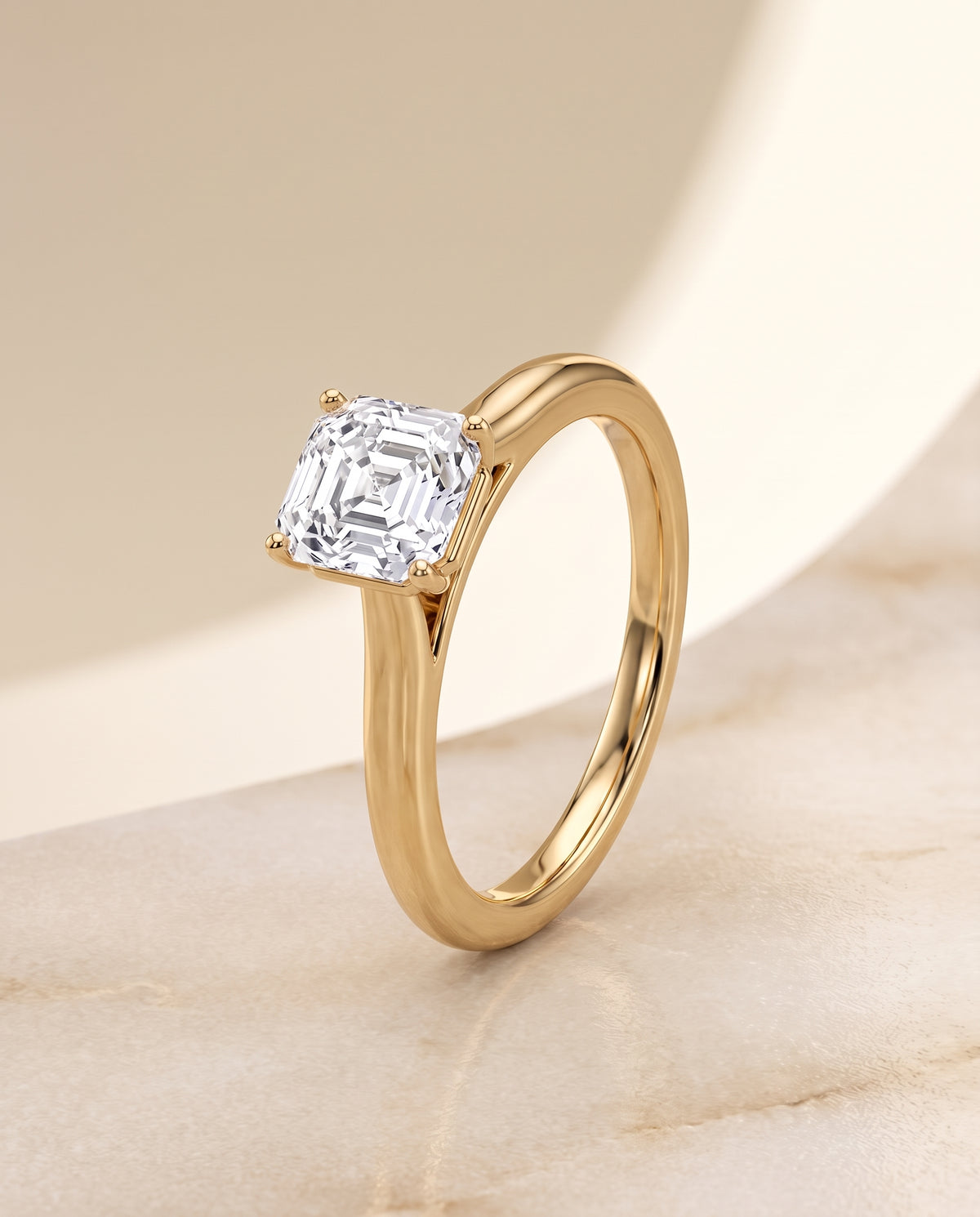 The Gladys Pinched Cathedral Solitaire Asscher Cut Engagement Ring Setting in 18K Yellow Gold