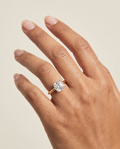 The Gladys Pinched Cathedral Solitaire Asscher Cut Engagement Ring Setting in 18K Yellow Gold