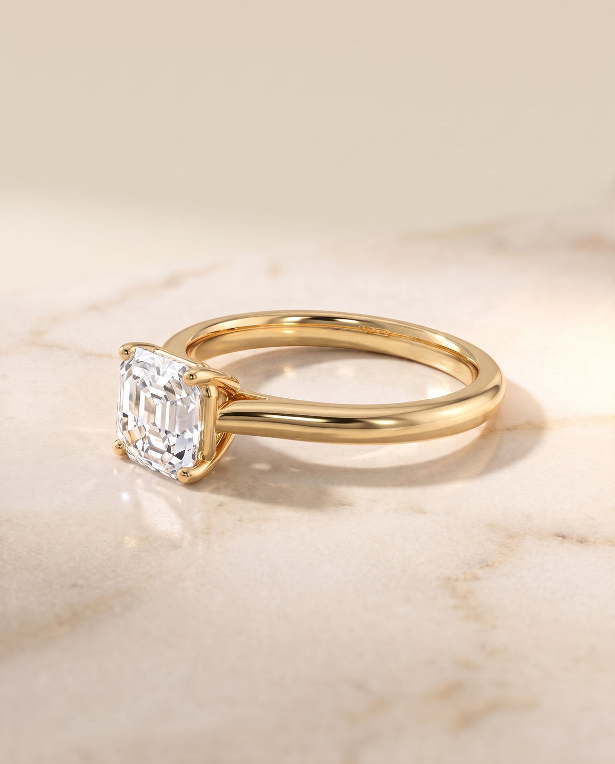 The Gladys Pinched Cathedral Solitaire Asscher Cut Engagement Ring Setting in 18K Yellow Gold